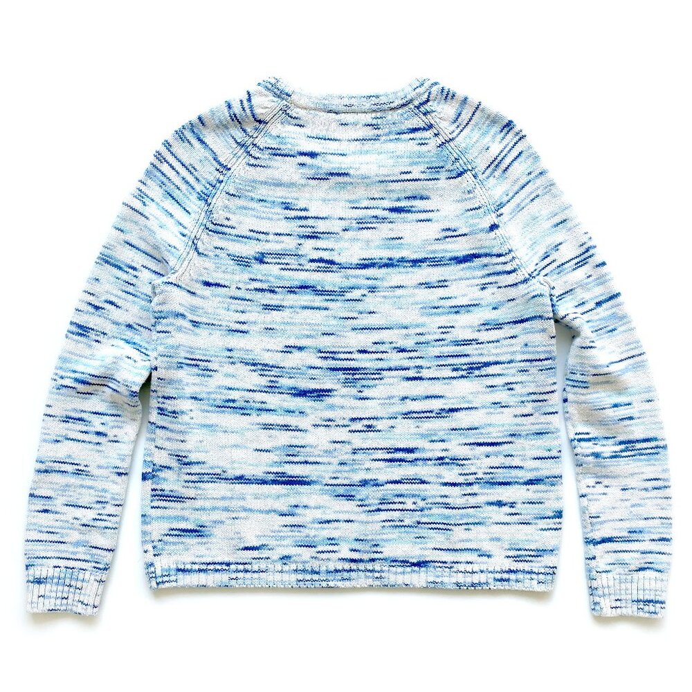 J. Crew Blue White Space Dye Marled Raglan Sleeve Cotton Knit Sweater - Picture 2 of 9